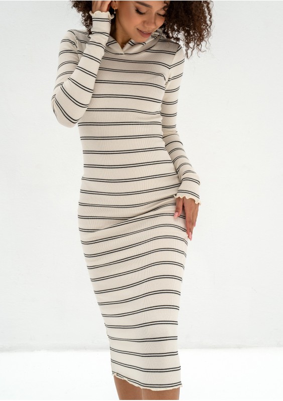Bessie - Dzianinowa sukienka bodycon z kapturem w paski