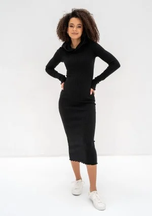 Bessie - Dzianinowa sukienka bodycon z kapturem Czarna