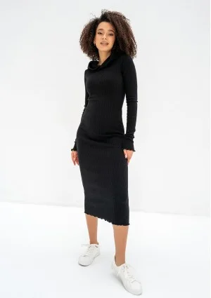 Bessie - Dzianinowa sukienka bodycon z kapturem Czarna