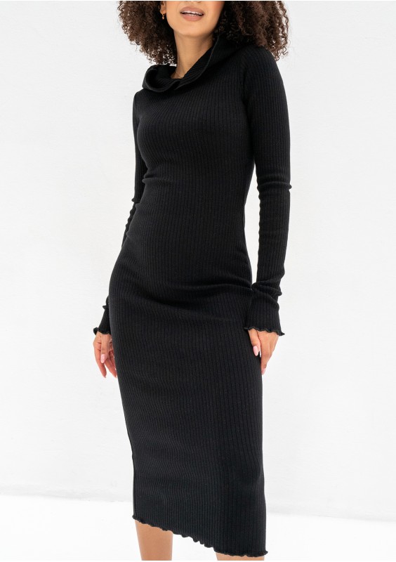 Bessie - Dzianinowa sukienka bodycon z kapturem Czarna