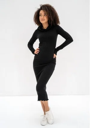 Bessie - Dzianinowa sukienka bodycon z kapturem Czarna