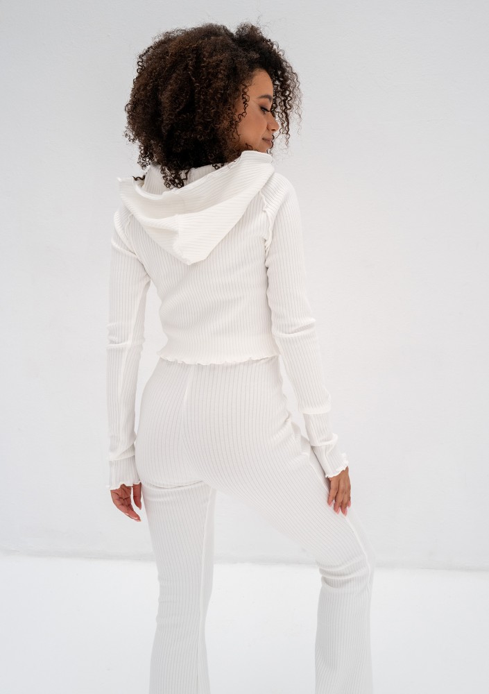 Clove - Ecru knitted hooded crop top