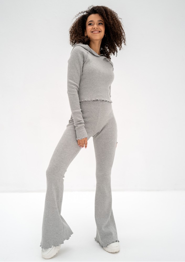 Clove - Grey knitted hooded crop top