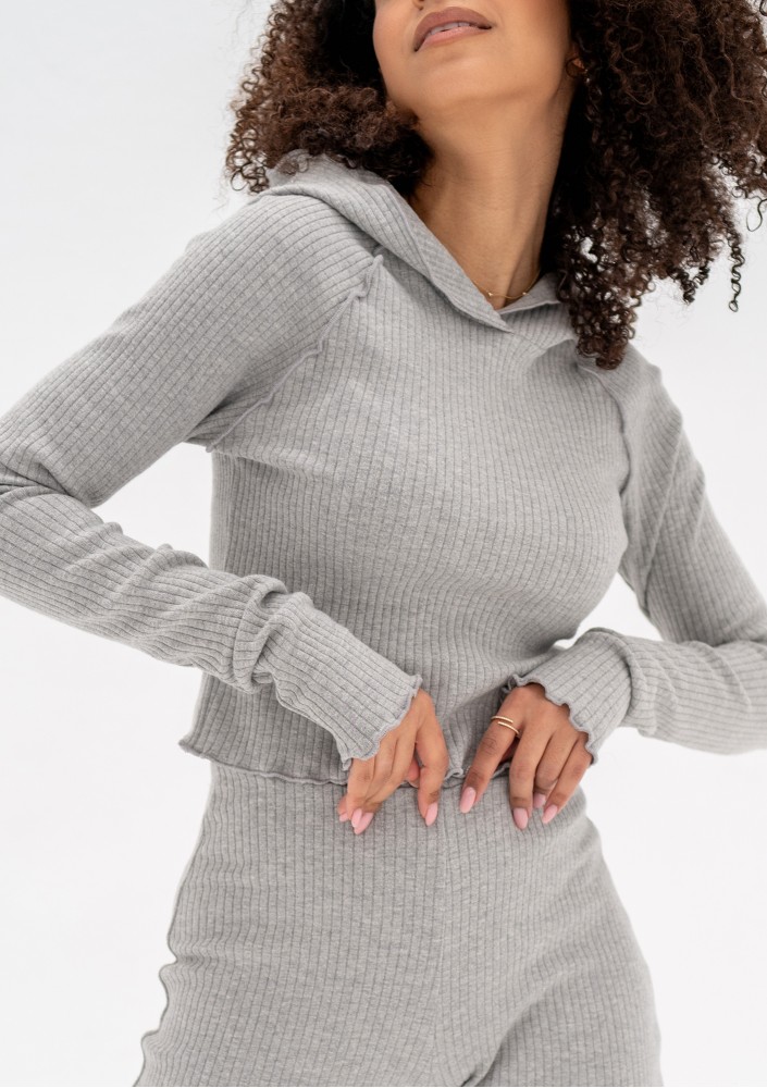 Clove - Grey knitted hooded crop top