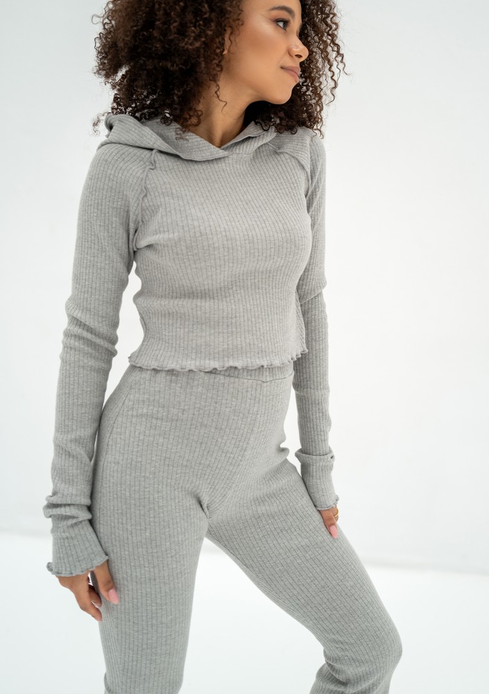 Clove - Grey knitted hooded crop top
