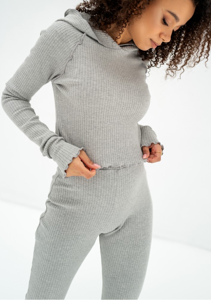 Clove - Grey knitted hooded crop top