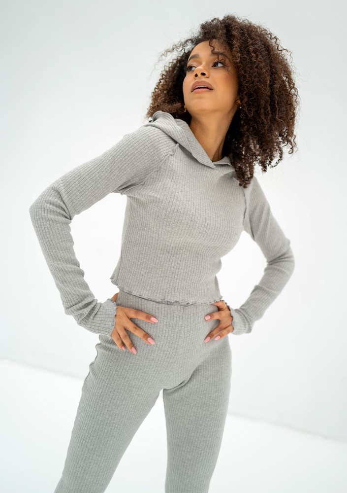 Clove - Grey knitted hooded crop top
