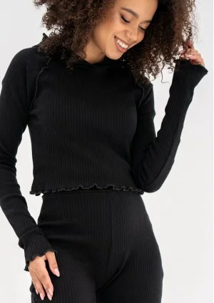 Clove - Black knitted hooded crop top