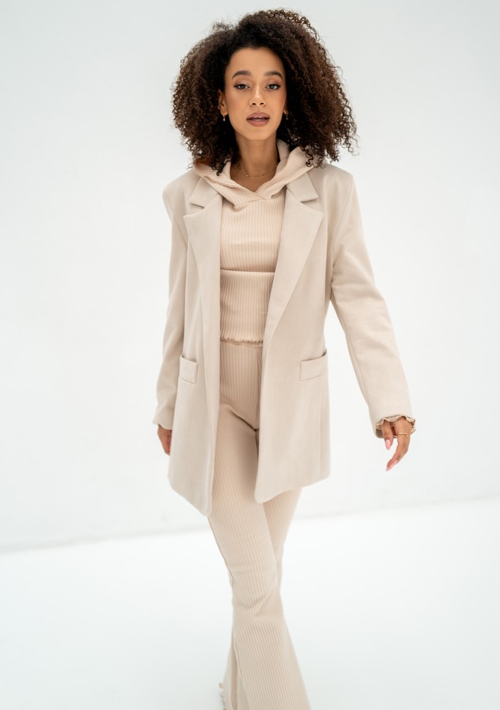 Zura - Beige oversized faux suede blazer