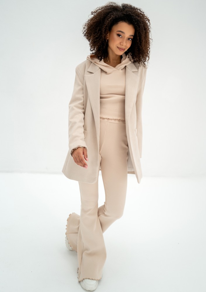 Zura - Beige oversized faux suede blazer