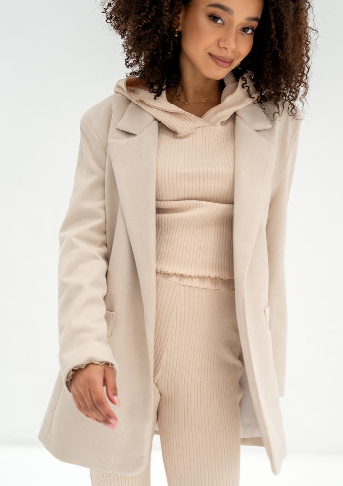 Zura - Beige oversized faux suede blazer