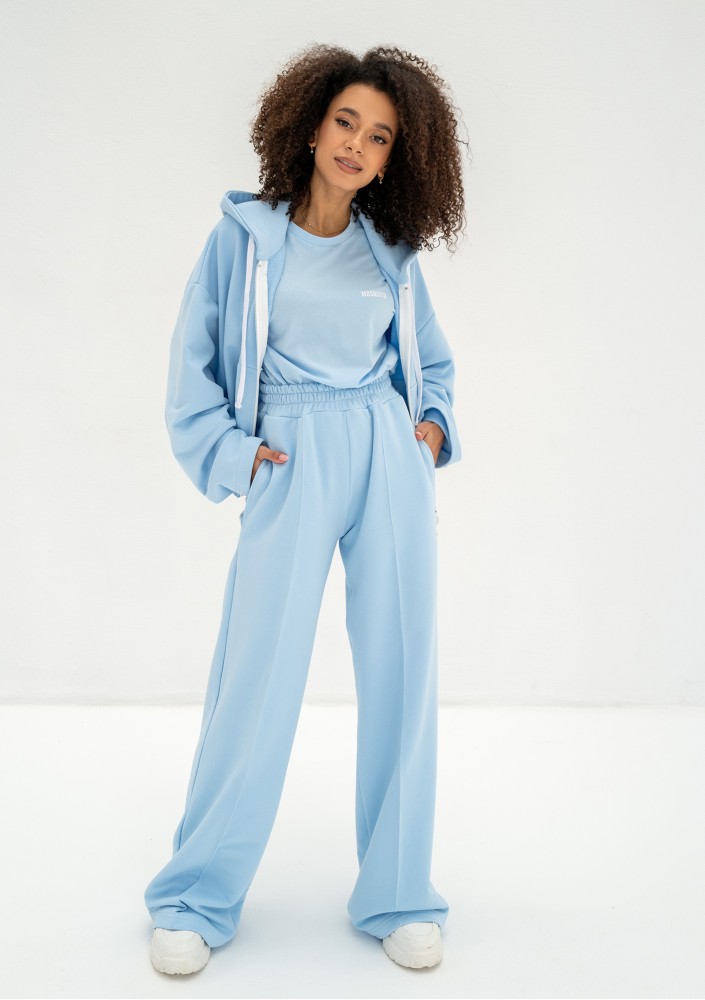 Costa - Spodnie dresowe z szeroką nogawką Baby Blue