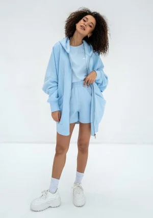 Amala - Błękitna bluza rozpinana oversize z kapturem Baby Blue