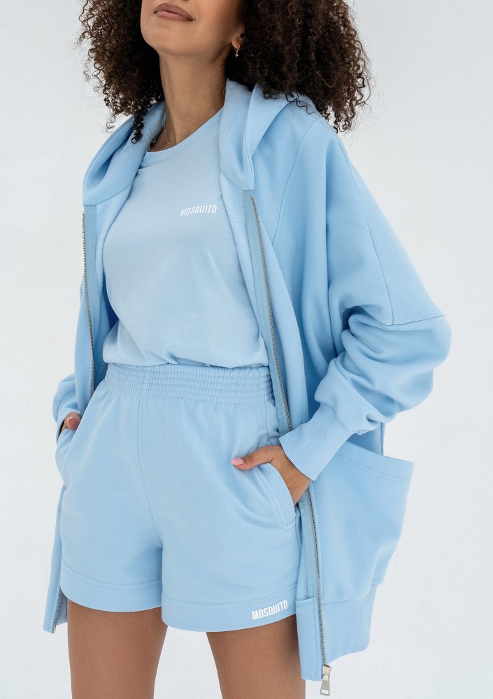 Amala - Błękitna bluza rozpinana oversize z kapturem Baby Blue