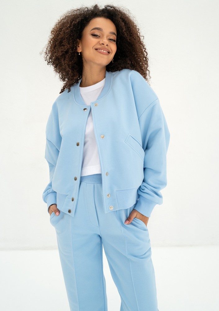 Club - Baby blue snap-buttoned sweatshirt