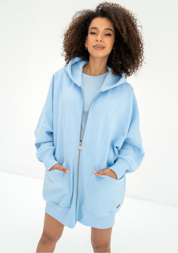 Amala - Błękitna bluza rozpinana oversize z kapturem Baby Blue