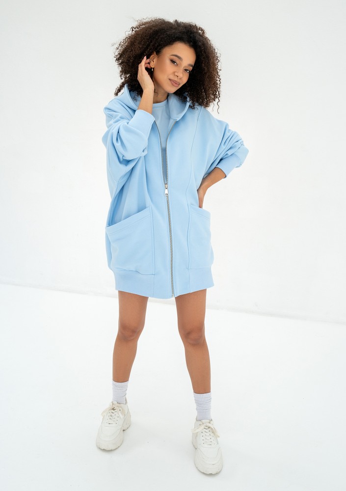 Amala - Błękitna bluza rozpinana oversize z kapturem Baby Blue