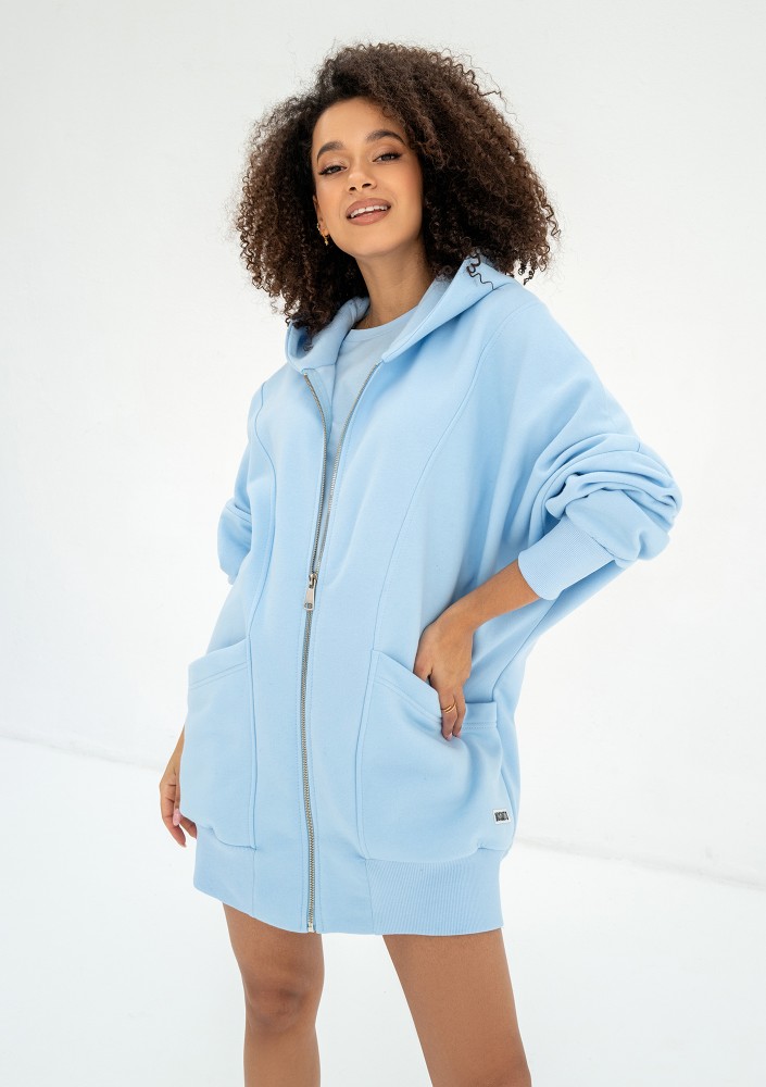 Amala - Błękitna bluza rozpinana oversize z kapturem Baby Blue