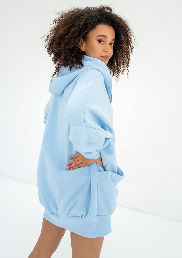 Amala - Błękitna bluza rozpinana oversize z kapturem Baby Blue