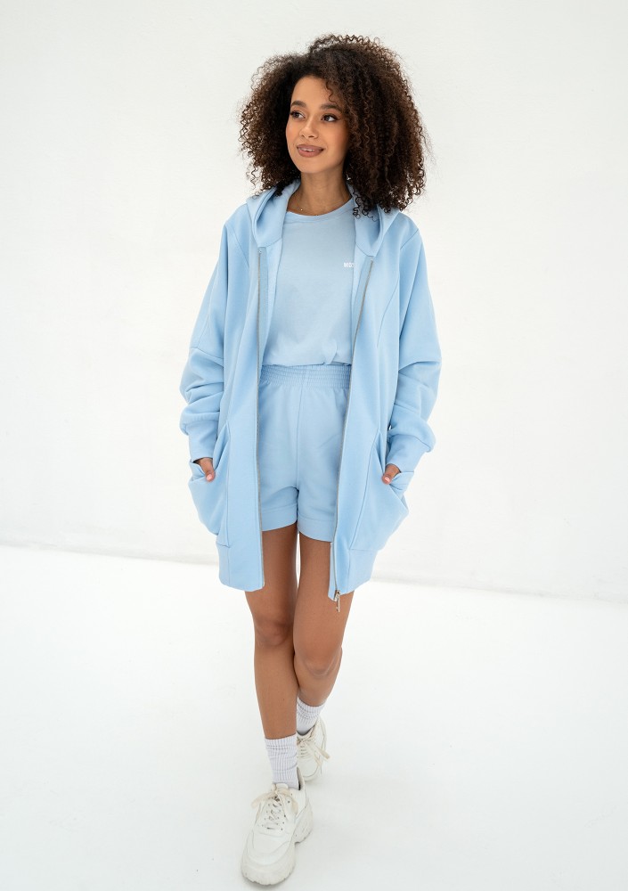 Amala - Błękitna bluza rozpinana oversize z kapturem Baby Blue