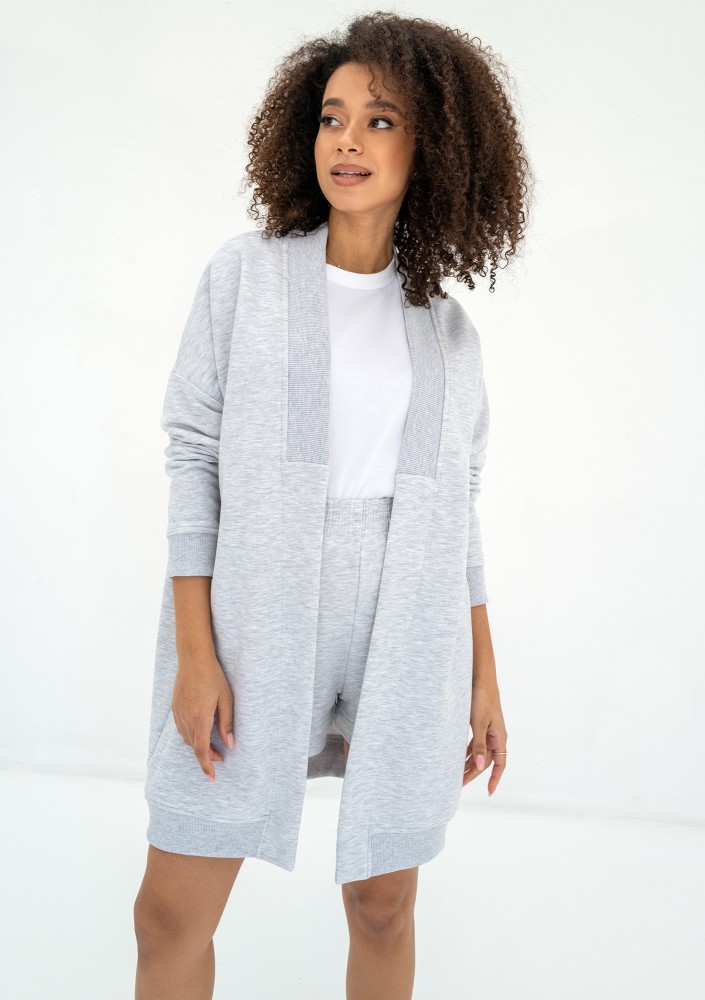 Basil - Light melange long sweatshirt cardigan