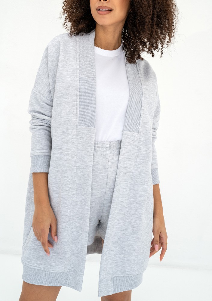 Basil - Light melange long sweatshirt cardigan