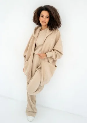 Costa - Spodnie dresowe z szeroką nogawką Sand Beige