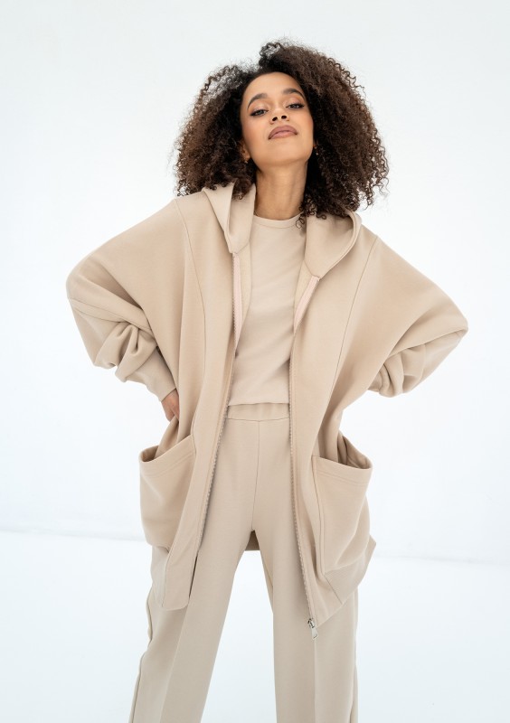 Amala - Sand beige oversize zipped hoodie