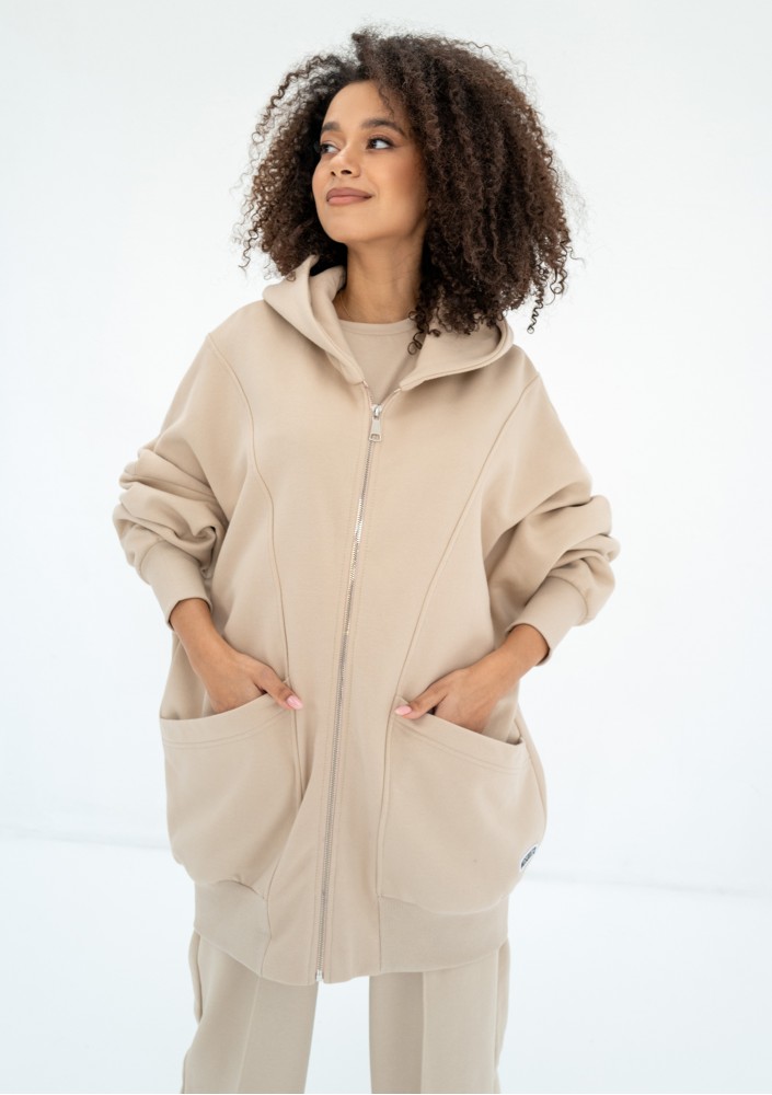 Amala - Oversizowa bluza rozpinana z kapturem Sand Beige