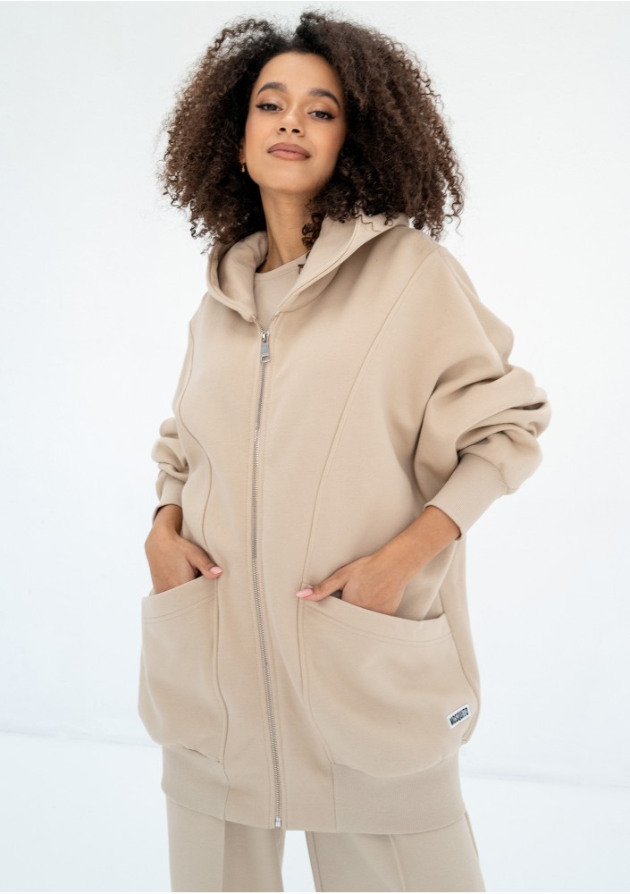 Amala - Oversizowa bluza rozpinana z kapturem Sand Beige