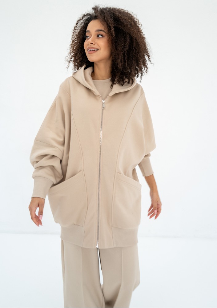 Amala - Sand beige oversize zipped hoodie