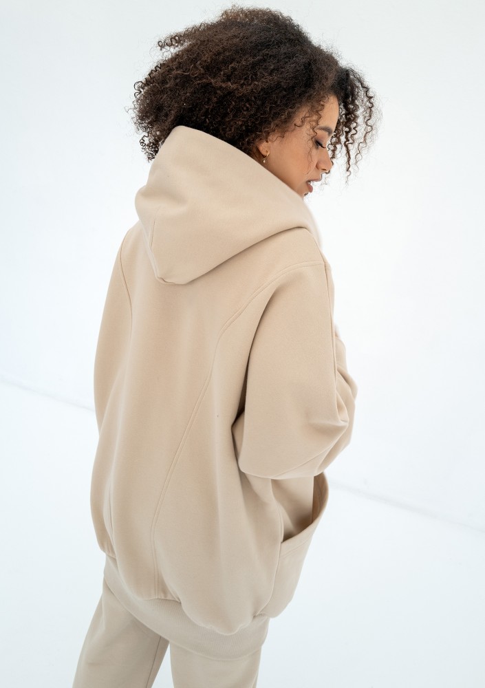 Amala - Oversizowa bluza rozpinana z kapturem Sand Beige