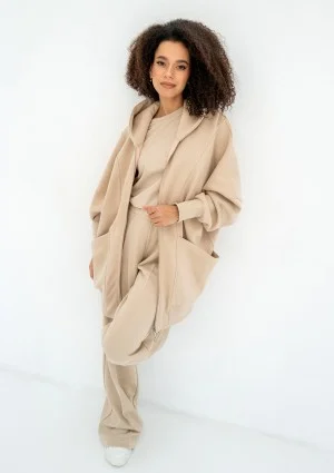 Amala - Sand beige oversize zipped hoodie