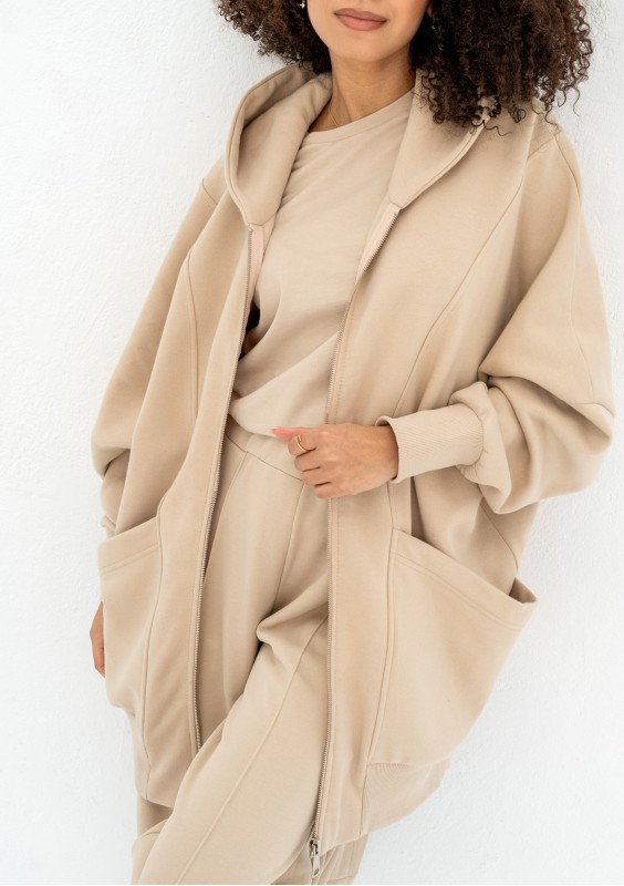 Amala - Oversizowa bluza rozpinana z kapturem Sand Beige