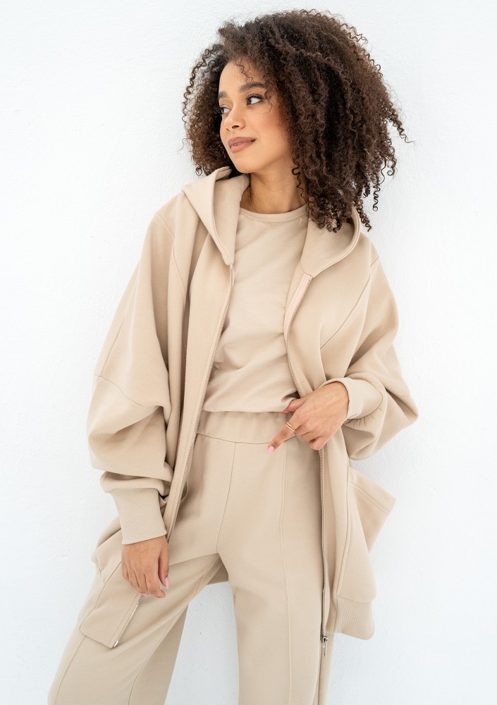 Amala - Oversizowa bluza rozpinana z kapturem Sand Beige