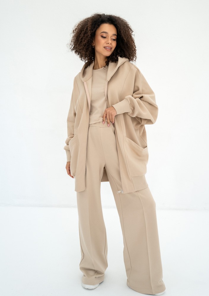 Amala - Oversizowa bluza rozpinana z kapturem Sand Beige