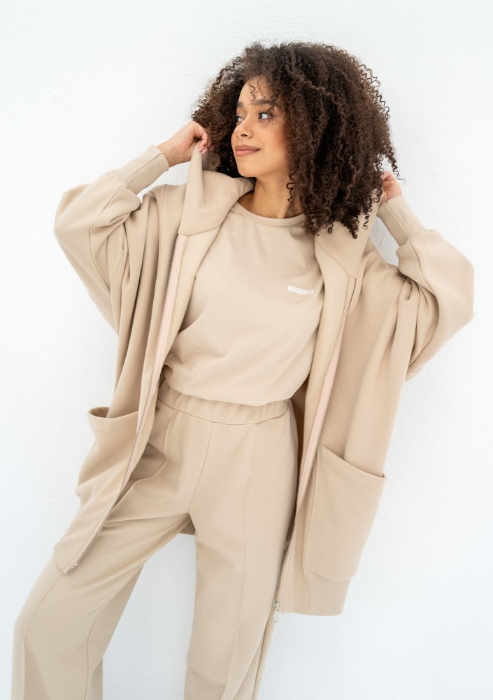 Amala - Oversizowa bluza rozpinana z kapturem Sand Beige