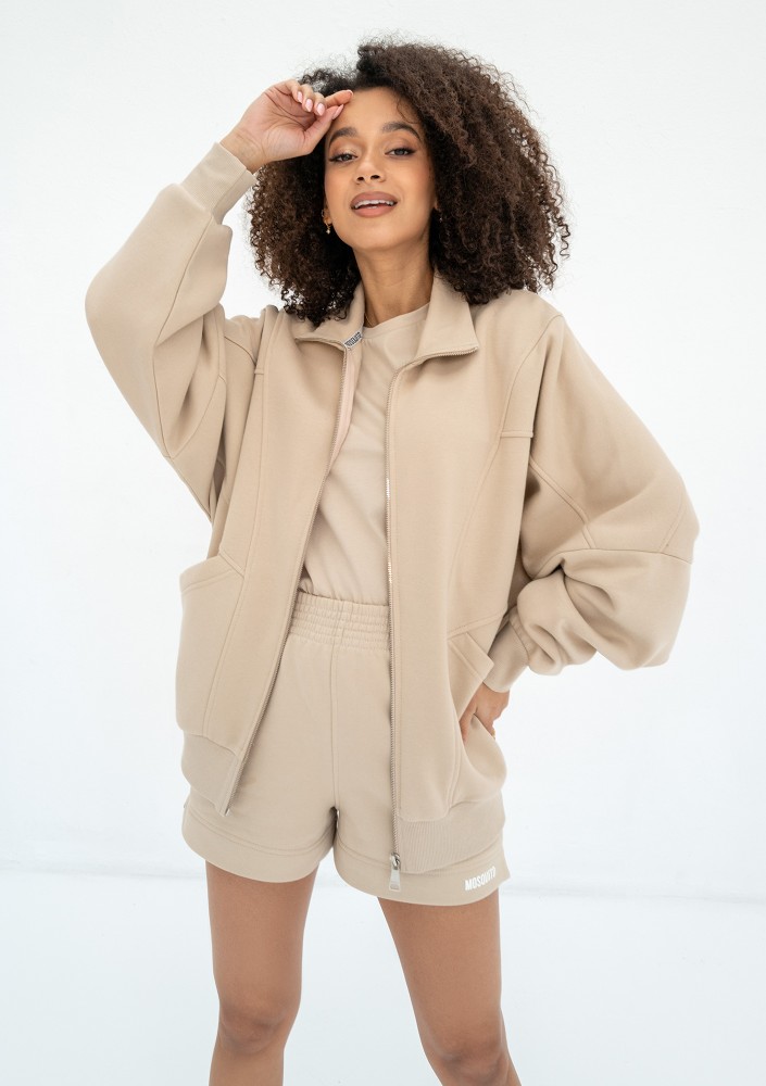 Based - Rozpinana bluza oversize ze stójką Sand Beige
