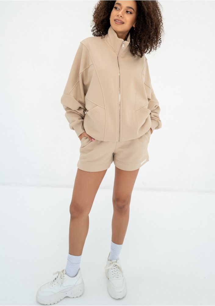 Based - Rozpinana bluza oversize ze stójką Sand Beige