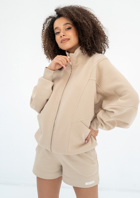 Based - Sand beige oversize zipped sweatshirt