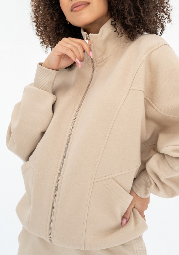 Based - Rozpinana bluza oversize ze stójką Sand Beige