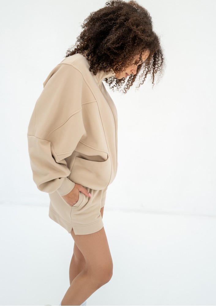Based - Sand beige oversize zipped sweatshirt