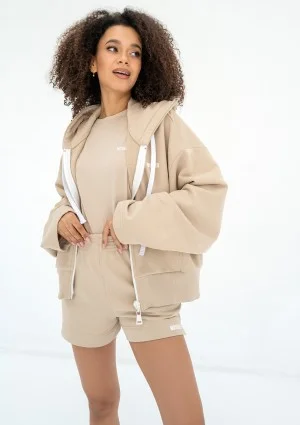 Bane - Sand beige oversize zipped hoodie