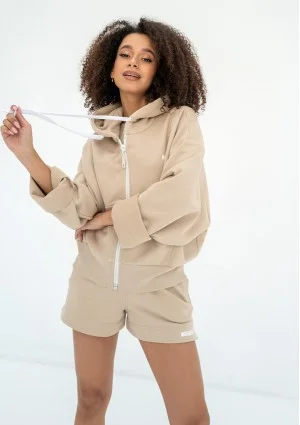 Bane - Sand beige oversize zipped hoodie