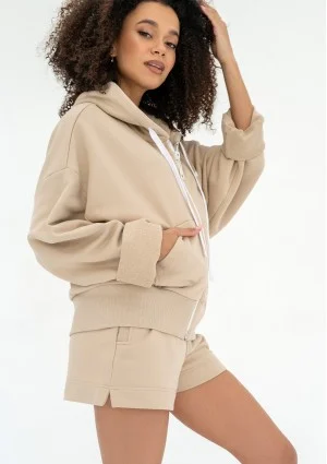 Bane - Sand beige oversize zipped hoodie