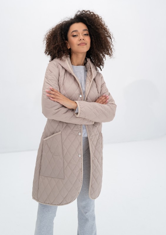 Nakya - Beige snap buttoned tight fit midi parka