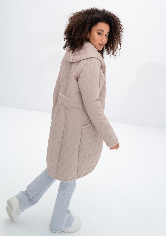 Nakya - Beige snap buttoned tight fit midi parka
