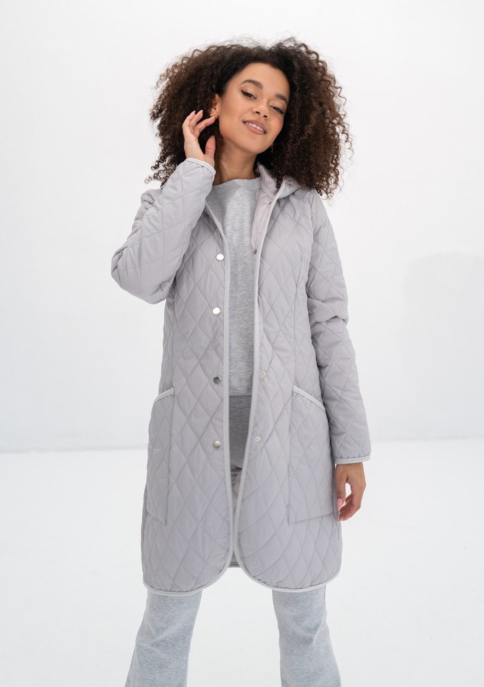 Nakya - Grey snap buttoned tight fit midi parka