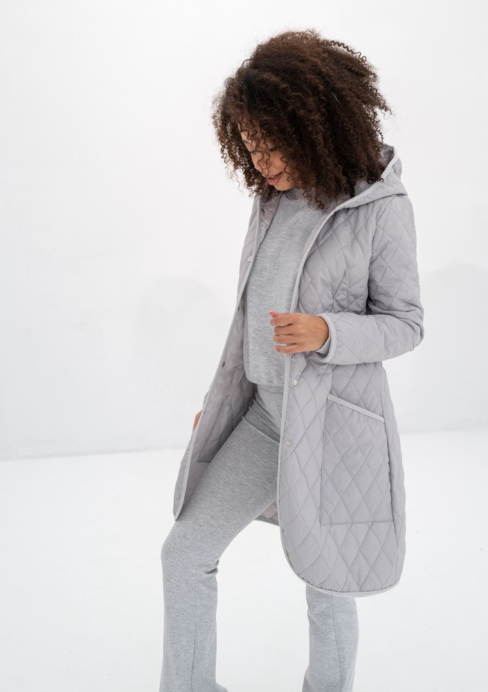 Nakya - Grey snap buttoned tight fit midi parka