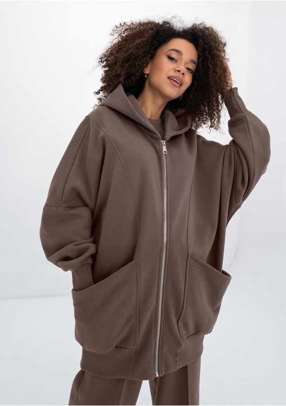 Amala - Savannah tan brown oversize zipped hoodie